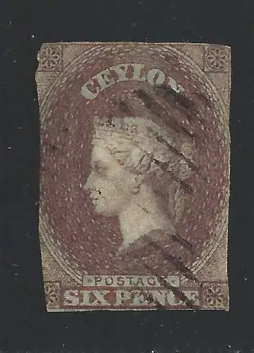 1857 CEYLON - SG Nr. 1 6d. lila-braun GEBRAUCHT