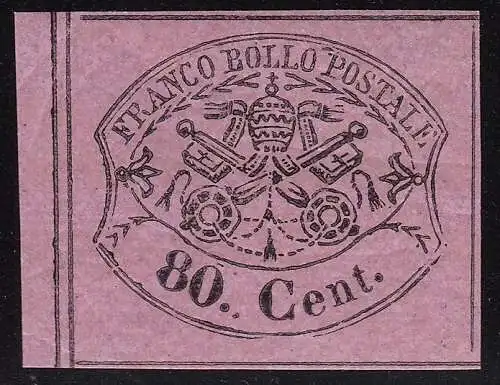 1867 Kirchenstaat, Nr. 20 80 Cent. lilacerosa MLH/* BLATTRAND