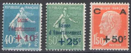 1927 FRANKREICH - Nr. 246/248 Amortisationskasse 1. Serie 3 Werte - MLH*