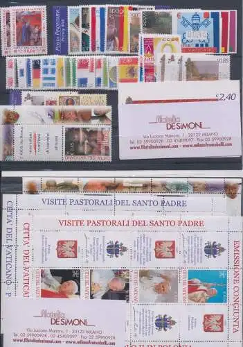 2004 Vatikan, neue Briefmarken, Vollständiges Jahr 33 Werte + 3 Blätter + 1 Heft + Automatik - postfrisch **