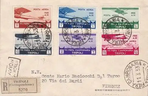 1933 LIBYSCHEN, Luftpost Nr. 8/13 - 7. Tripolis Messe die Serie auf gereistem Brief