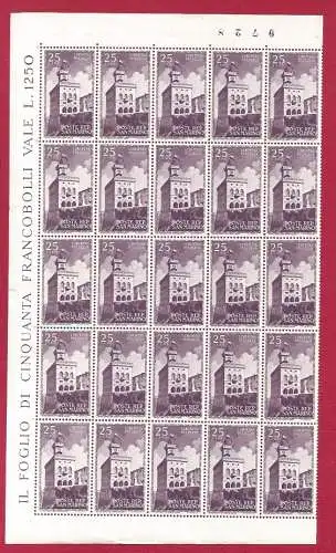 1945 SAN MARINO, Nr. 278 Regierungspalast 25 Lire violett postfrisch/** halbes blatt