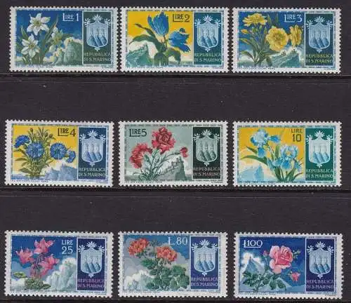 1953 SAN MARINO - Nr. 400/408 - Blumen - 9 postfrisch Werte**