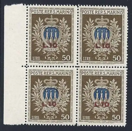 1946 SAN MARINO, Nr. 297 Wappen überdruckt postfrisch/** QUARTINA BDF