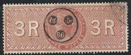 1886 INDIEN - 3 RUPIEN GEBRAUCHT Felgenring schwarz 14-5-1886