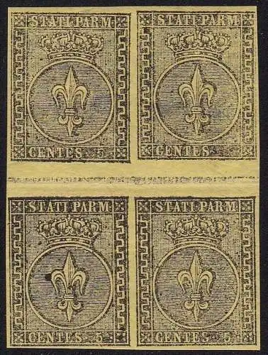 1852 PARMA 5 Cent gelb Nr. 1. Viertel mit vertikalen Zwischenräumen MLH/* SELTEN