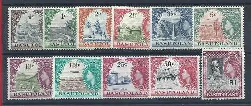 1961- 63 Basutoland - Stanley Gibbons Nr. 69/79 - Ordentliche Königin Elizabeth II., 11 MNH-Werte**