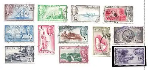 1950 BARBADOS, SG 271/282 George VI. 12er Serie - gebraucht