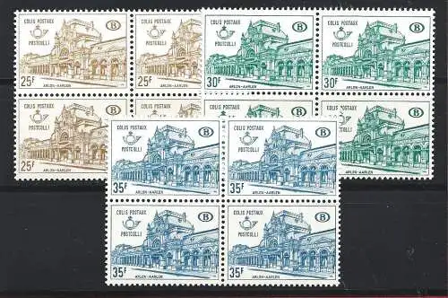 1967-68 Belgien - Postpakete - Züge Nr. 400/402 - 3 MNH-Werte** Viertel - Viererblock