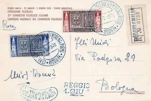 1952 Modena und Parma, Nr. 689/690 auf Einschreiben mit Sonderstornierungen