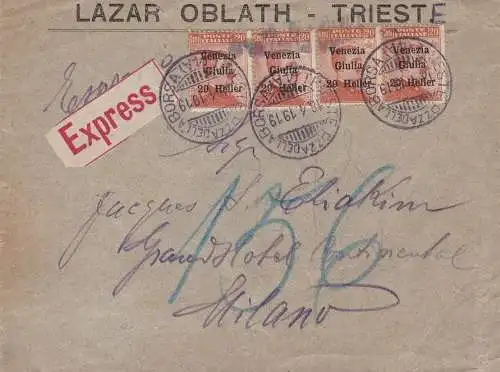 1919 Venezia Giulia, Nr. 31 20h. auf 20c. orange Reisebrief