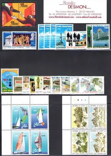 2001 San Marino, Vollständiges Jahr, neue Briefmarken 30 Werte + 4 Blätter - postfrisch**