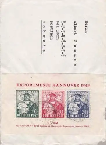 1949 BIZONA, BF Nr. 1 Hannover Messe auf großem Umschlagfragment