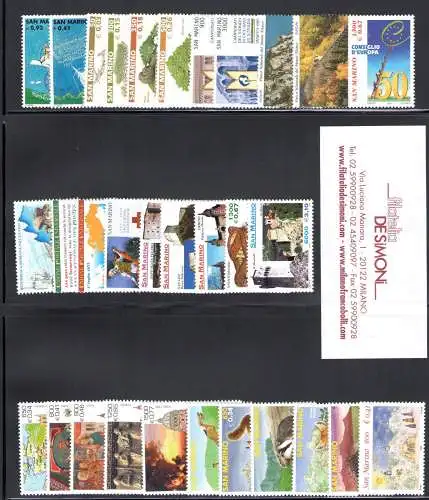 1999 San Marino, Vollständiges Jahr, neue Briefmarken 31 Werte + 3 Blätter - postfrisch**