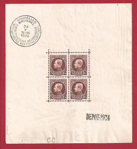 1924 Belgien - Blatt Nr. 1 - König Albert I. - postfrisch**