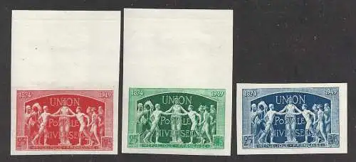 1949 FRANKREICH - Yvert n. 850/852 - 75 Jahre UPU - ungezahnt - postfrisch**