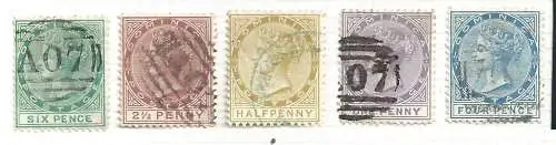 1877-79 DOMINICA - SG Nr. 4/8 5 Werte GEBRAUCHT