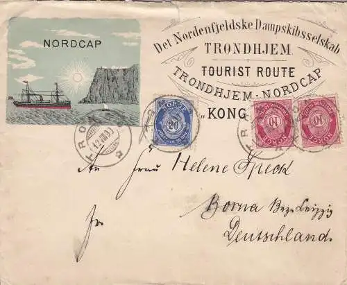 1899 NORWEGEN, bebilderter privater Umschlag der Touristenroute nach KAP NORD - Polarexpedition