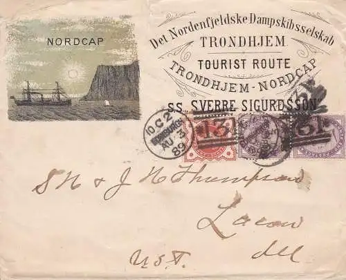 1889 NORWEGEN, privater bebilderter Umschlag der Touristenroute nach KAP NORD - Polarexpedition