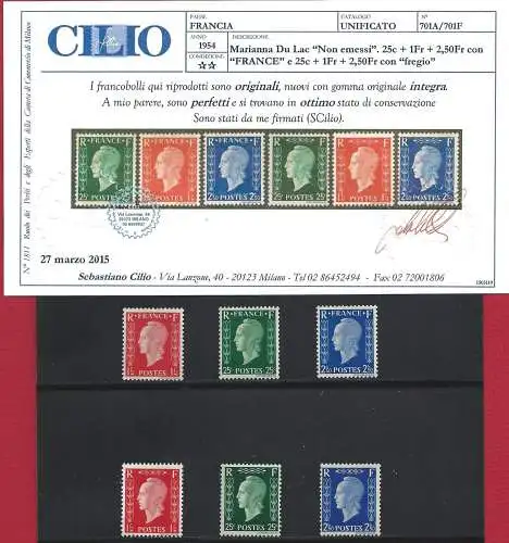 1945 FRANKREICH, Nr. 701A-F Nicht ausgestellt mnh** Cilio-Zertifikat