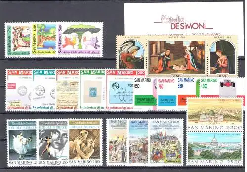 1989 San Marino, Vollständiges Jahr, neue Briefmarken 23 Werte + 1 Blatt - postfrisch**