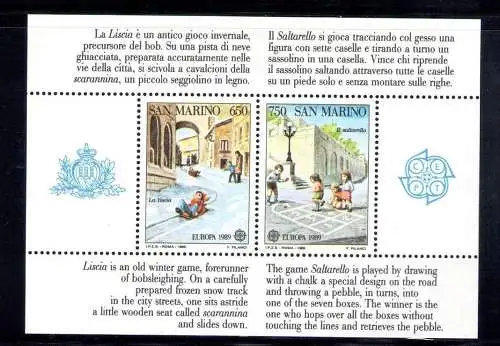 1989 San Marino, Vollständiges Jahr, neue Briefmarken 23 Werte + 1 Blatt - postfrisch**