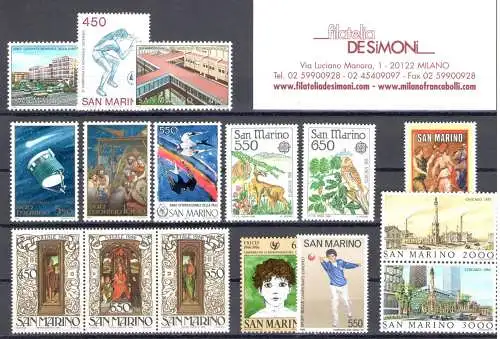 1986 San Marino, Vollständiges Jahr, neue Briefmarken 16 Werte + 1 Blatt - postfrisch**