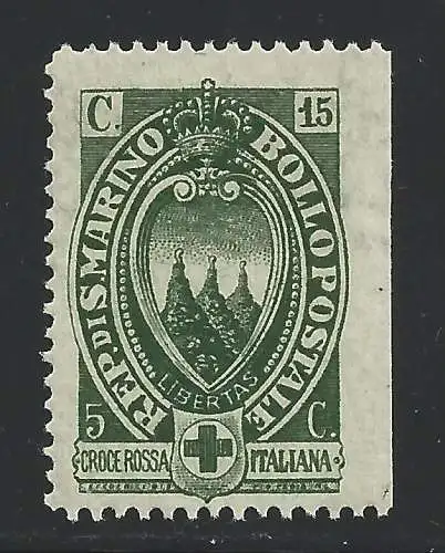 1923 SAN MARINO, Nr. 92a 15c. + 5c. dunkelgrün postfrisch/** seltene sorte #039;
