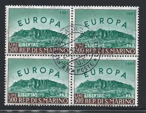 1961 SAN MARINO, Nr. 568 500 grüne und braune Lire QUARTINA Erster Tag der Ausgabe