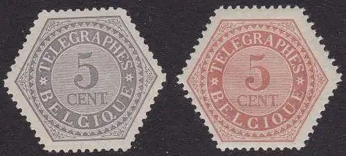 1879 Belgien - Telegraphen 8Aa/9 5c. grau und rot ocker rot postfrisch/**