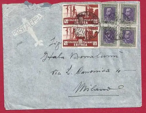 1936 ERITREA, Frankierter Brief Nr. 197 (x3) + Nr. 206 (x2)