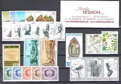1977 San Marino, Vollständiges Jahr, neue Briefmarken 26 Werte + 1 Blatt - postfrisch**