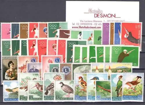 1960 San Marino, neue Briefmarken, 33 Werte + 3 Blätter - postfrisch**