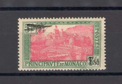 1933 MONACO, Luftpost Nr. 1 - Überdruckt mit Flugzeug und neuem Wert in schwarz, 1 mnh-Wert**