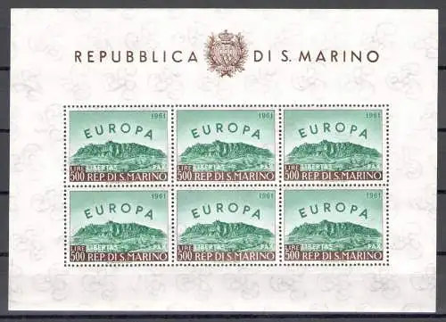1961 San Marino, Vollständiges Jahr, neue Briefmarken 22 Werte + 2 Blätter (Hubschrauber + Europa 1961) - postfrisch **
