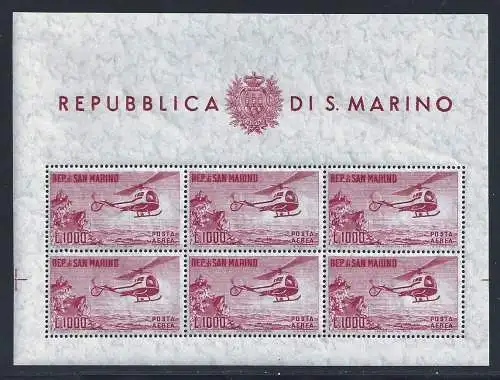 1961 SAN MARINO BF Nr. 22 Hubschrauber postfrisch ** AUSGEZEICHNETE QUALITÄT