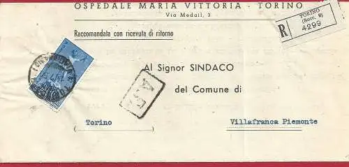 1950 Nr. 619 auf Manuskript Empfohlen von Turin nach Villafranca