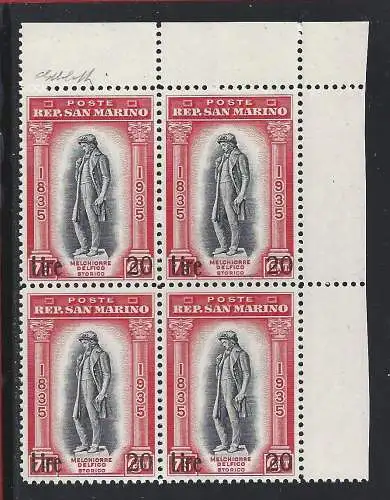 1942 SAN MARINO, Nr. 227 mnh/** quartina Signiert Bolaffi