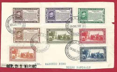 1922 SAN MARINO, Nr. 168/175, Garibaldi Komplettserie auf Fragment - interessant und originell