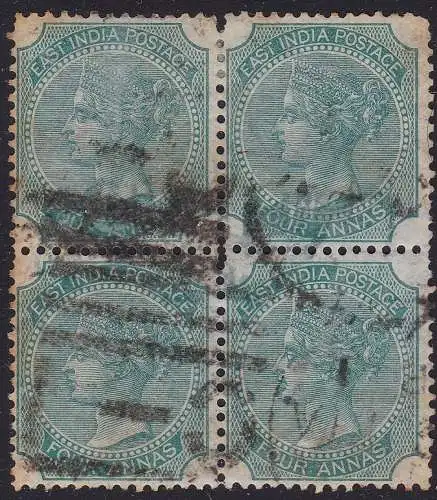 1865 INDIEN, SG 64 4er Block GEBRAUCHT