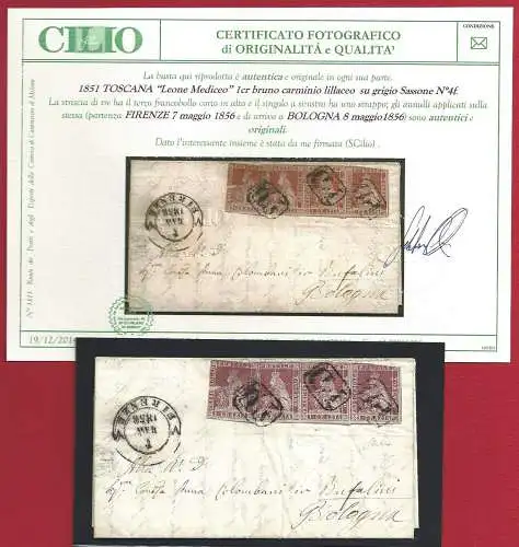 1851 TOSKANA, Nr. 4f 4 Exemplare auf Brief Cilio