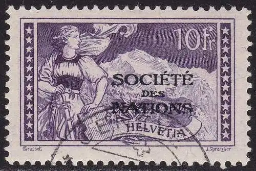 1922 SCHWEIZ - Societè de Nations, 10 Franken violett, Serv. 31 GEBRAUCHT