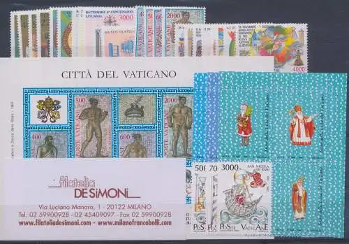 1987 Vatikan, neue Briefmarken, Vollständiges Jahr 26 Werte + 1 Blatt - postfrisch **