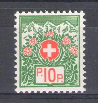 1927-29 SCHWEIZ - Franchise, 10 Cent grün und rot, Nr. 11. geprägtes Papier mnh** (kommt aus Quartina)