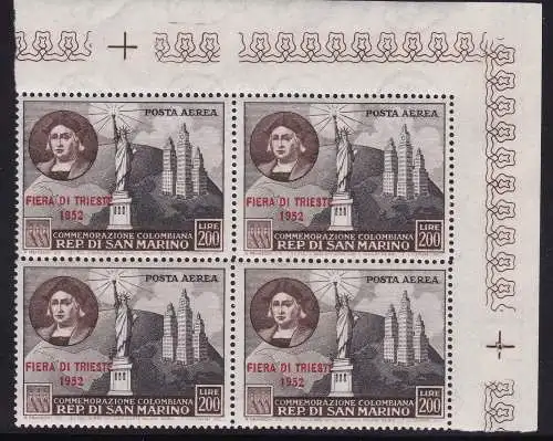1952 SAN MARINO, PA Nr. 102 200 Lire dunkelblau und schwarz postfrisch/**