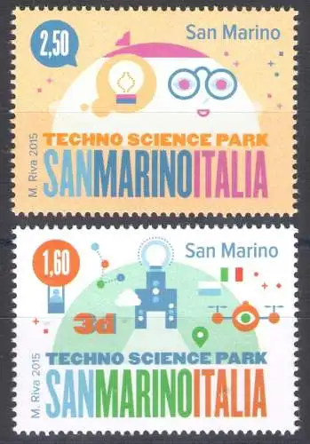 2015 SAN MARINO, GEMEINSAME AUSGABE MIT ITALIEN, WISSENSCHAFTSPARK, 2 Val. postfrisch**