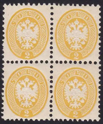 1865 LOMBARD VENETO, Nr. 41 - 2 gelbes Geld, gezahnt 9 1/2 - postfrisch** - quartina