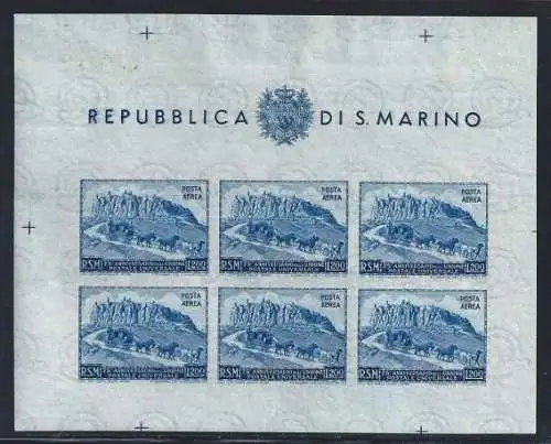 1951 SAN MARINO, Blatt Nr. 11 UPU 200 Lire ND MNH/**