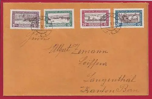 1928 Liechtenstein, Nr. 78/81 auf Brief nach Langenthal im Kanton Bern, gebraucht - Cover