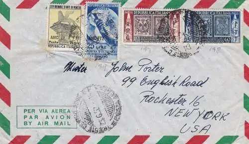 1952 TRIEST A - Mehrfachporto im Luftbrief ins Ausland